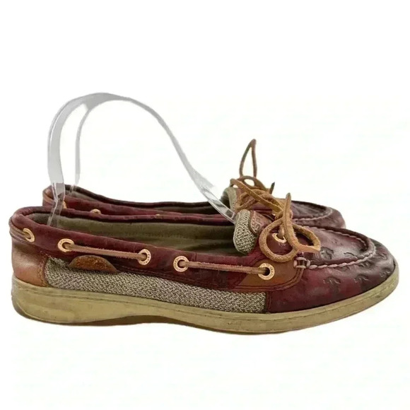 Sperry womens flats size 8 brown leather anchor embossed nautical boat shoes - Picture 2 of 12